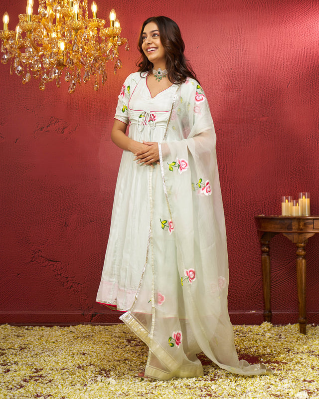 Wurood Silk Handpainted Gotapatti Suit Set