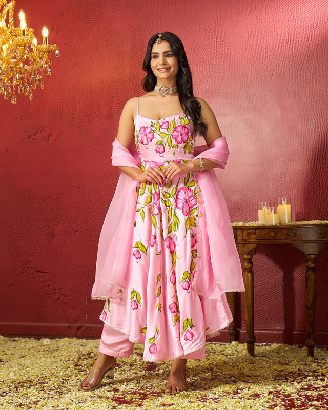 Azal Satin Handpainted Gotapatti Suit Set