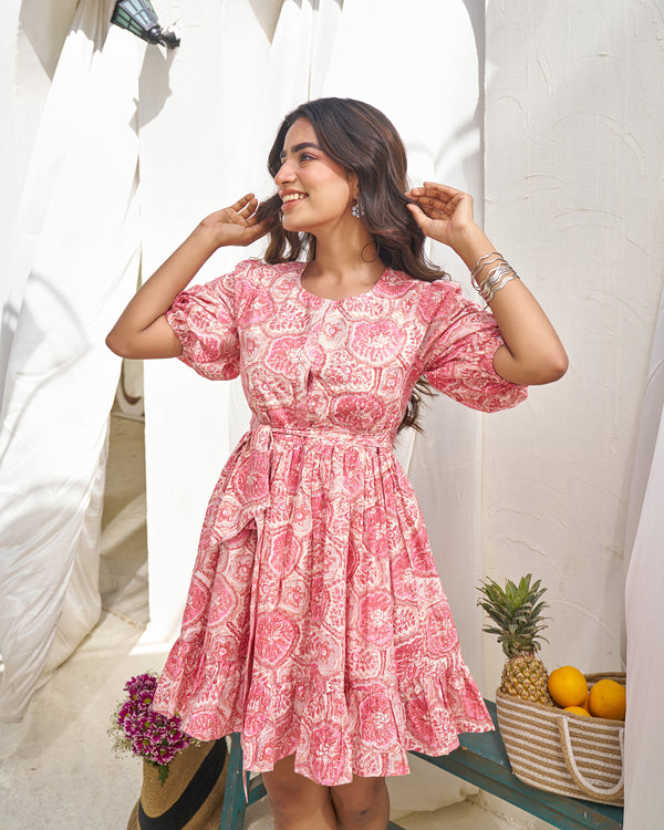 Classic Handblock Gathered Dress