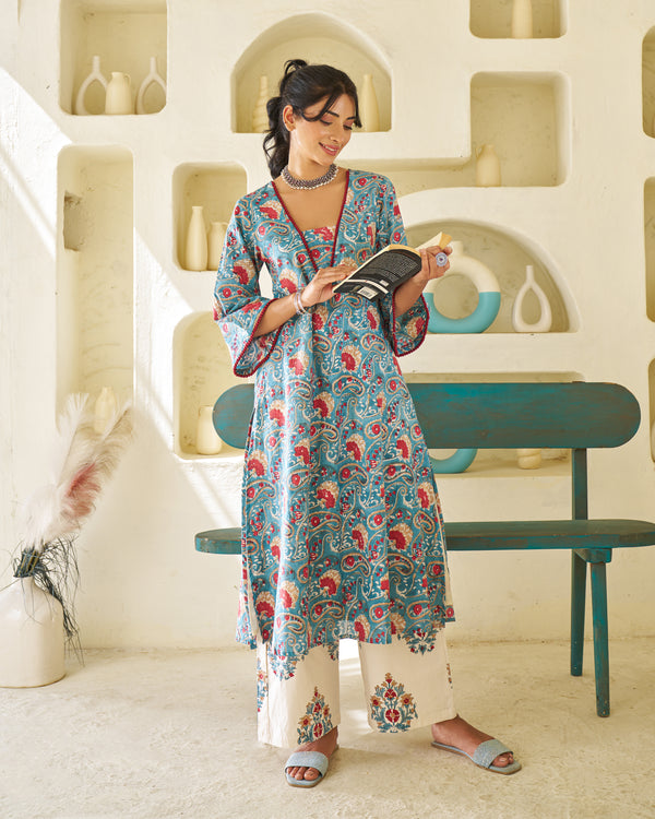 Soft Aura Handblock Kurta Set