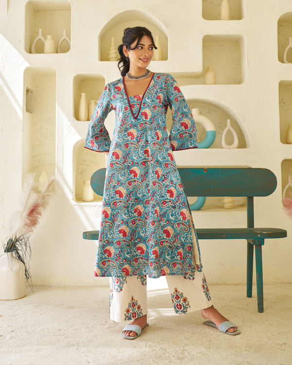 Soft Aura Handblock Kurta Set