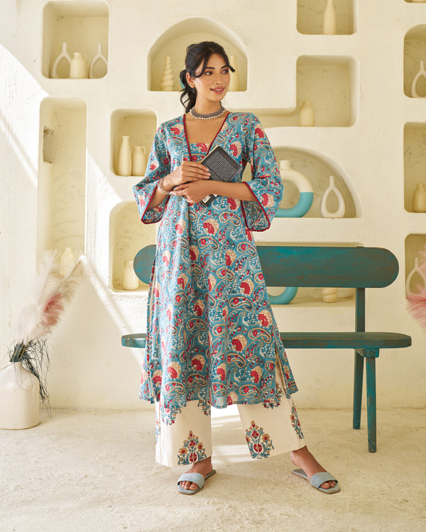 Soft Aura Handblock Kurta Set