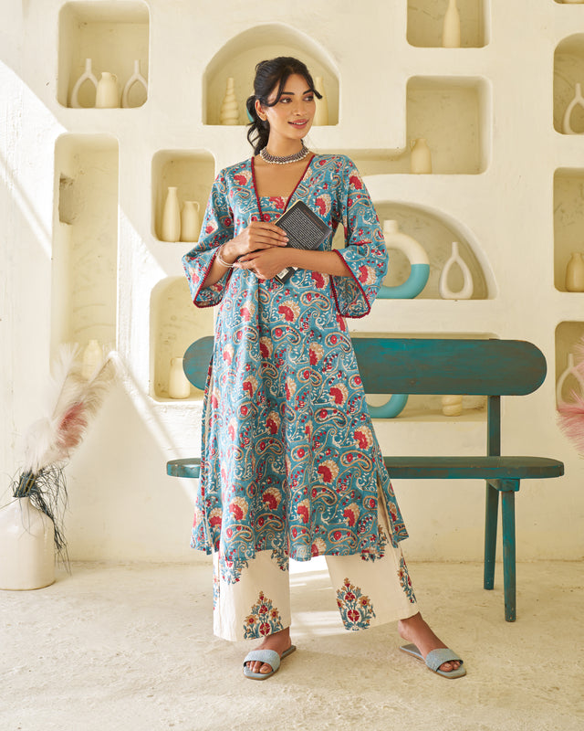 Soft Aura Handblock Kurta Set