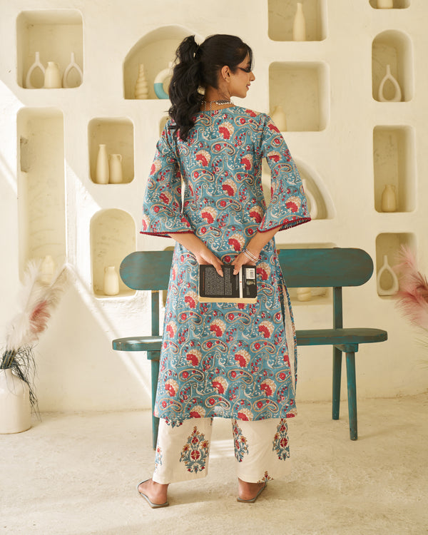 Soft Aura Handblock Kurta Set