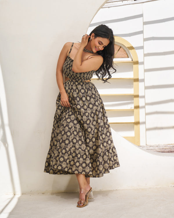 Floral Muse Handblock Tiered Dress