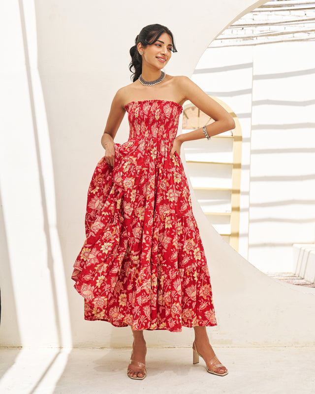 Boho Handblock Tiered Dress