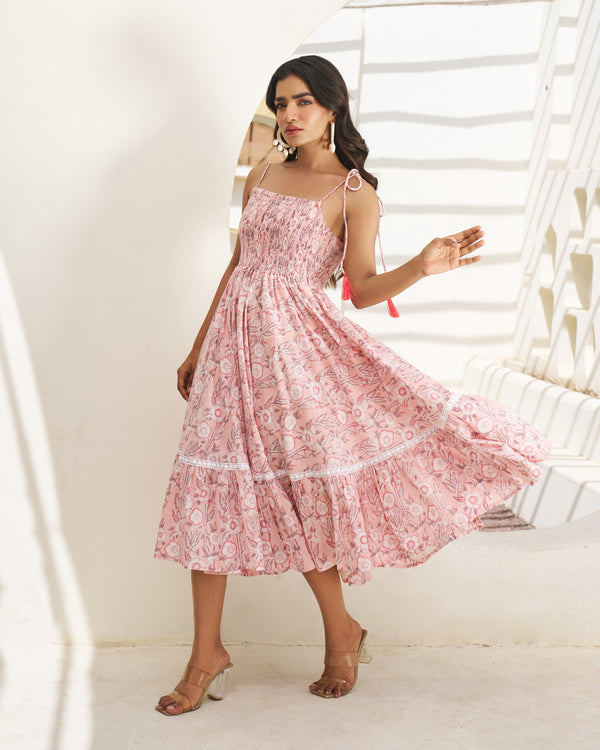 Serene Handblock Umbrella Dress