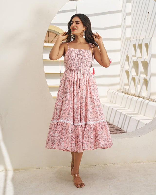 Serene Handblock Umbrella Dress