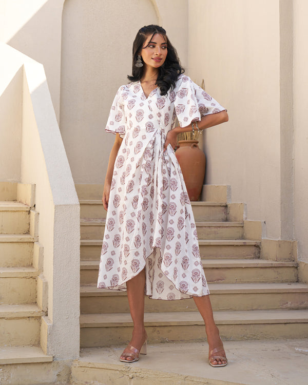 Textured Elegance Handblock Pleated Dress