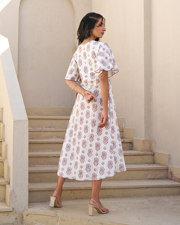 Textured Elegance Handblock Pleated Dress