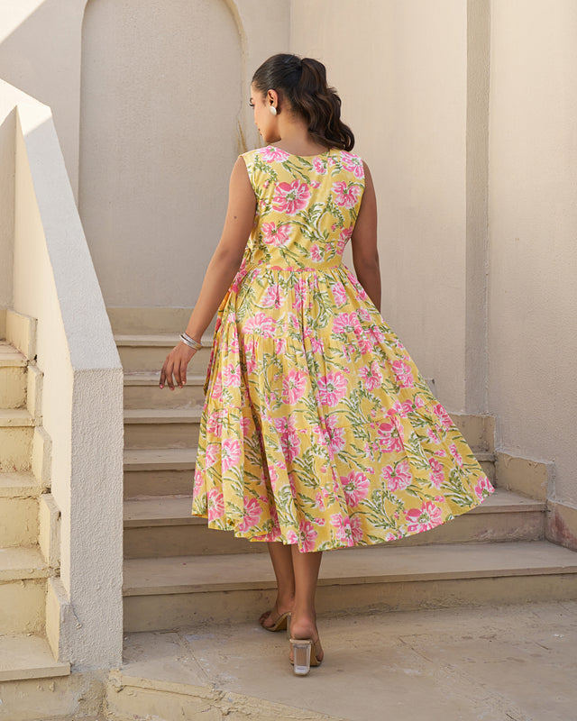 Festive Charm Handblock Tiered Dress