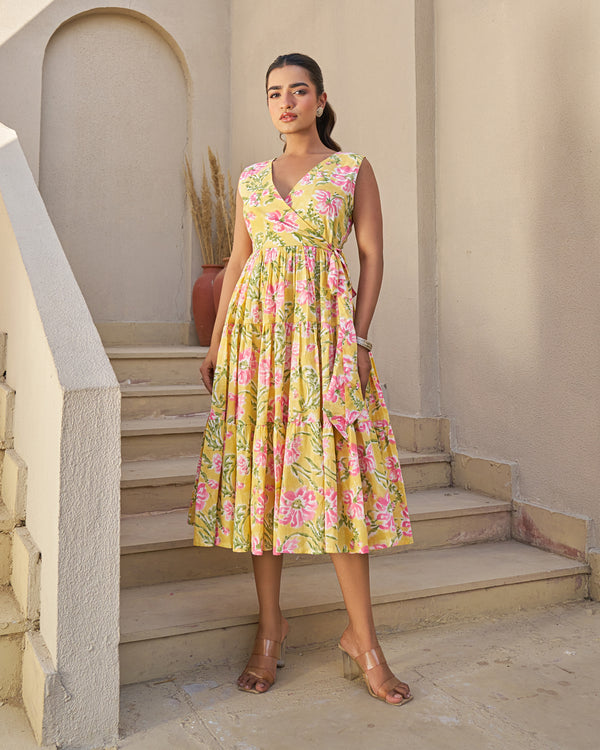 Festive Charm Handblock Tiered Dress