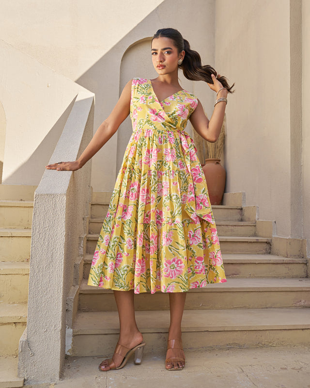 Festive Charm Handblock Tiered Dress