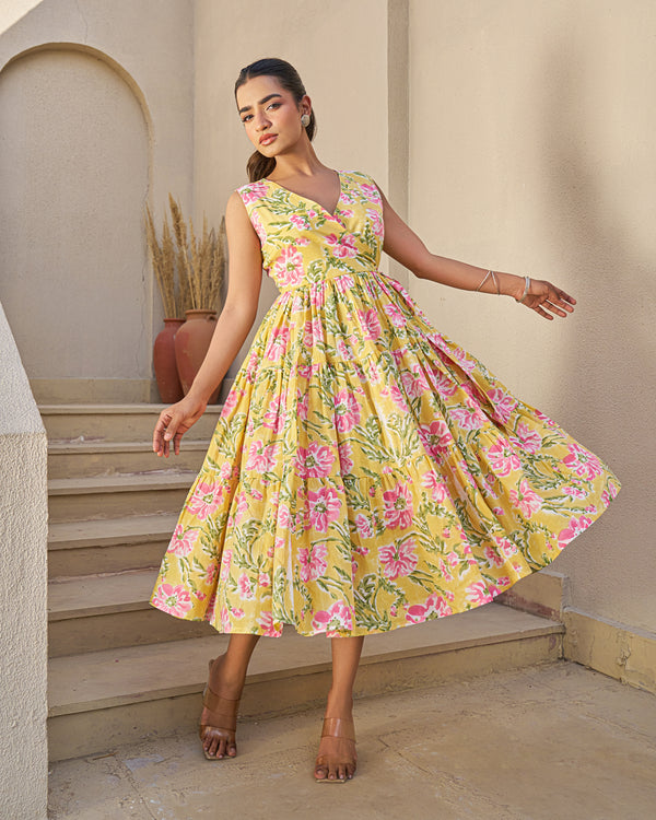 Festive Charm Handblock Tiered Dress