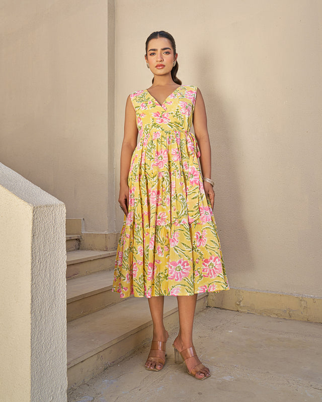 Festive Charm Handblock Tiered Dress