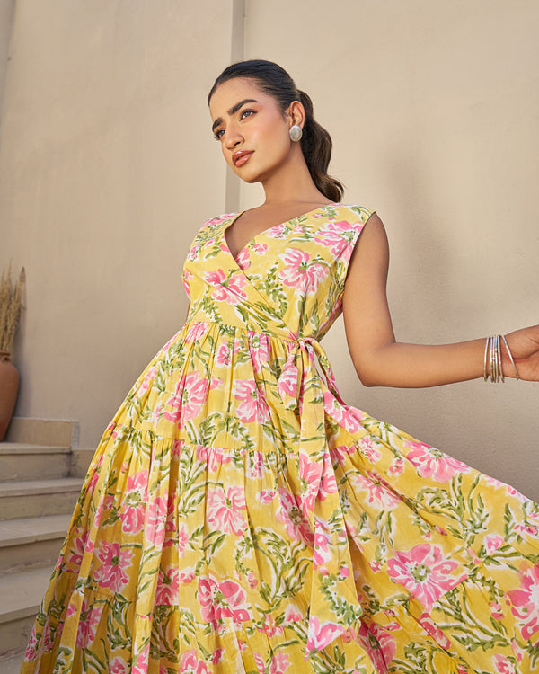 Festive Charm Handblock Tiered Dress