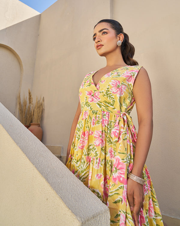 Festive Charm Handblock Tiered Dress