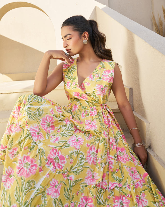 Festive Charm Handblock Tiered Dress