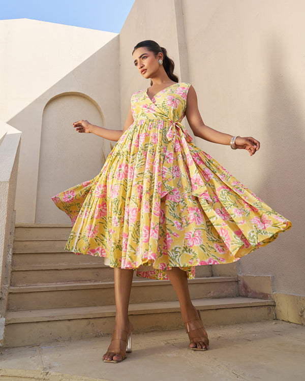 Festive Charm Handblock Tiered Dress