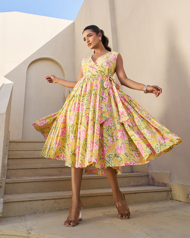 Festive Charm Handblock Tiered Dress