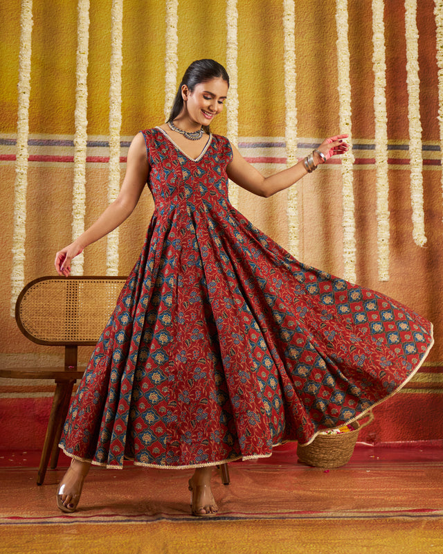 Zauk Handblock Cotton Gotapatti Suit Set