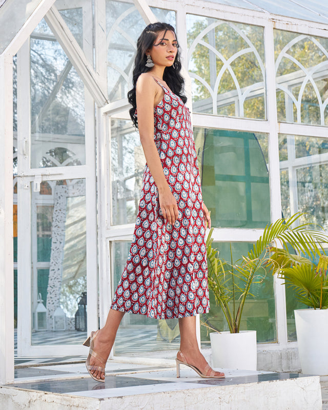 Graceful Handblock Umbrella Dress