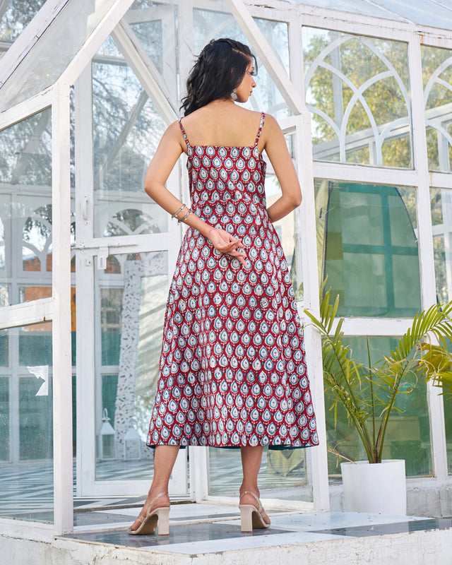 Graceful Handblock Umbrella Dress