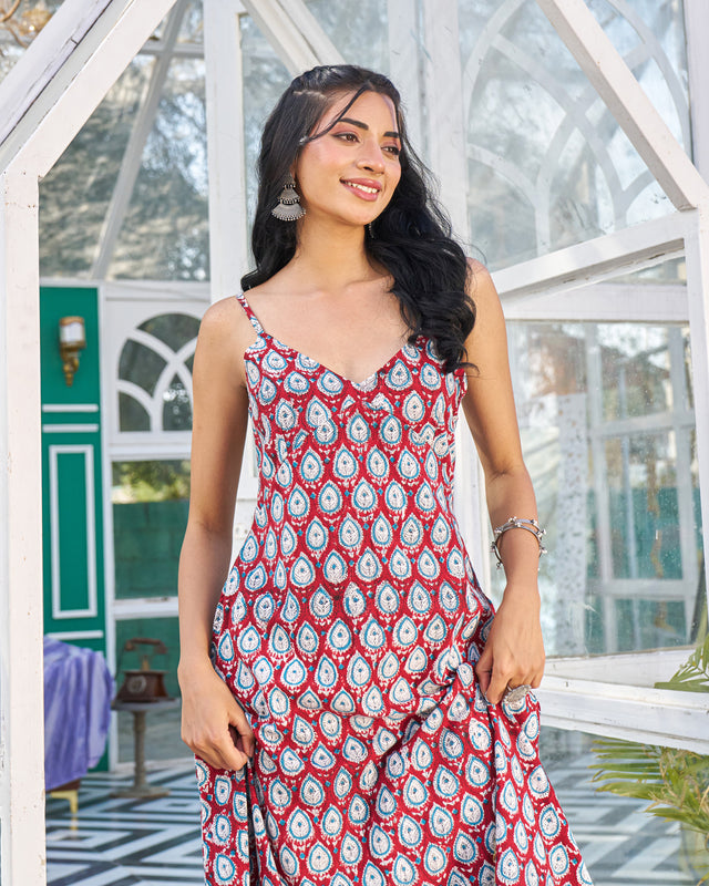 Graceful Handblock Umbrella Dress