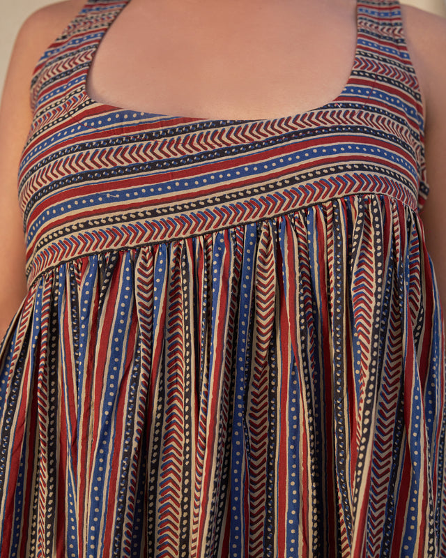 Rustic Bloom Handblock Tiered Dress