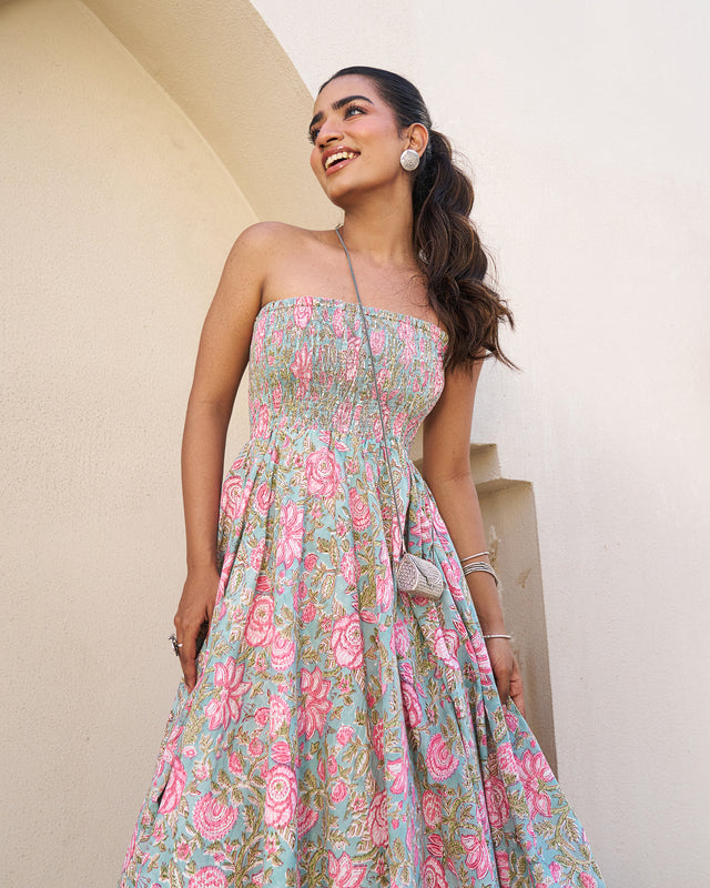 Ethereal Handblock Umbrella Dress