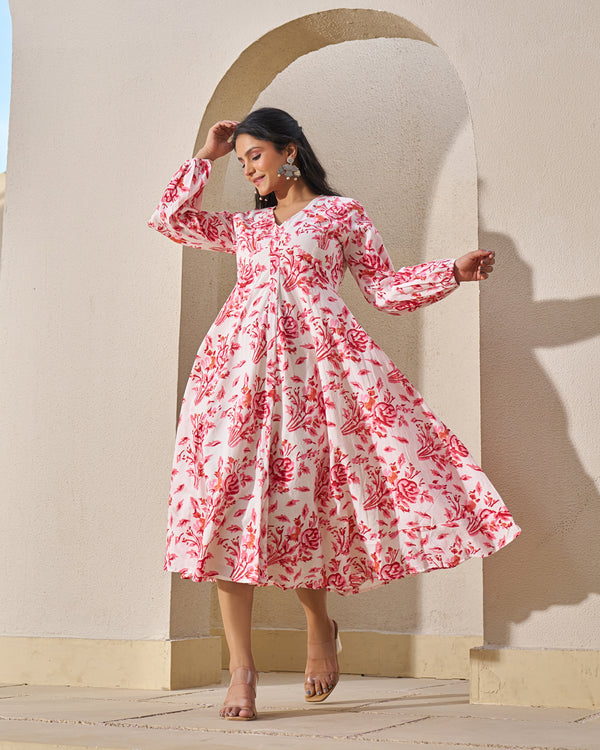 Elegant Handblock Umbrella Dress