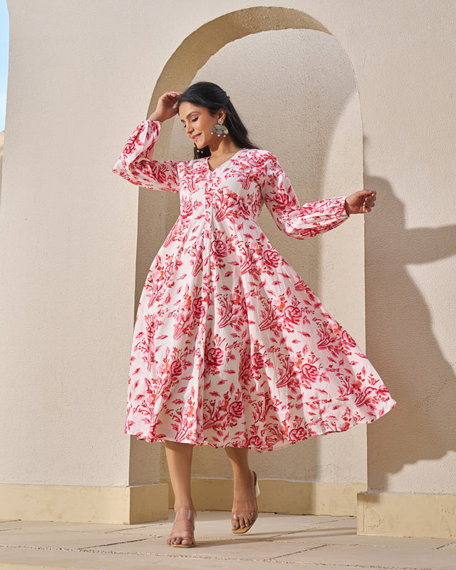 Elegant Handblock Umbrella Dress