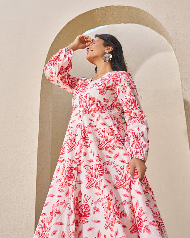 Elegant Handblock Umbrella Dress