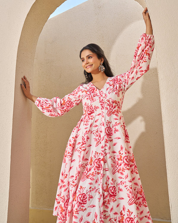 Elegant Handblock Umbrella Dress