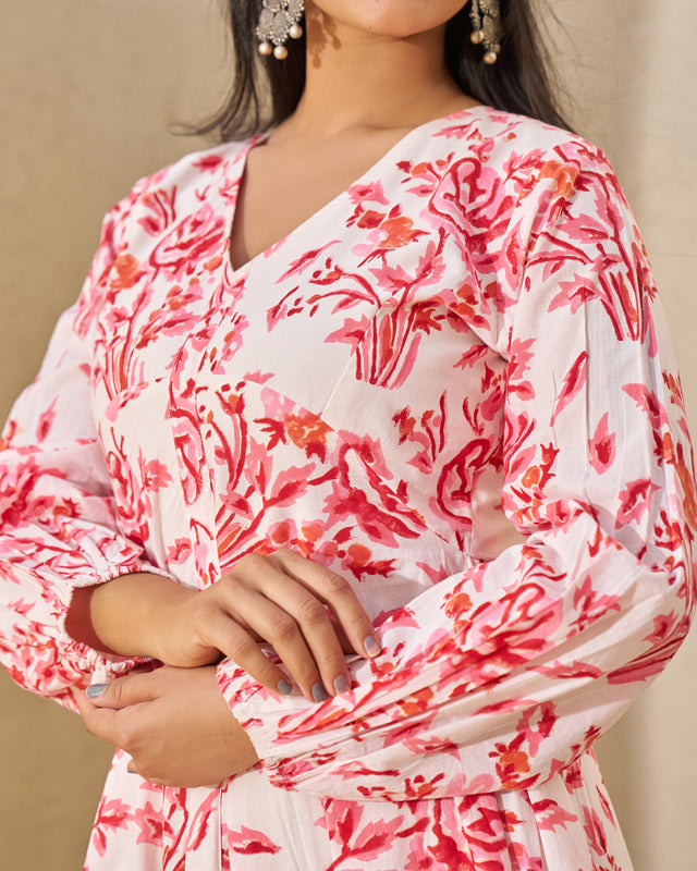 Elegant Handblock Umbrella Dress