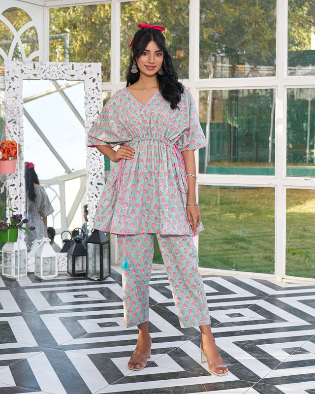 Lounge Luxe Handblock Kaftan Set