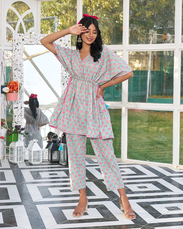 Lounge Luxe Handblock Kaftan Set