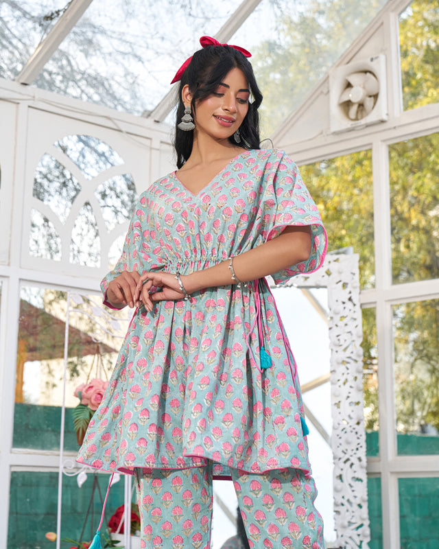 Lounge Luxe Handblock Kaftan Set