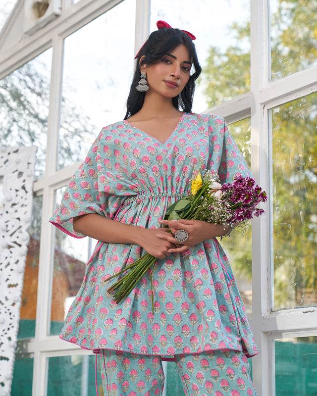 Lounge Luxe Handblock Kaftan Set