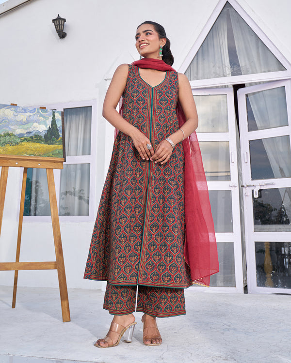 Graceful Bloom Handblock Suit Set