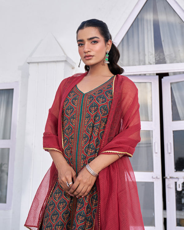 Graceful Bloom Handblock Suit Set