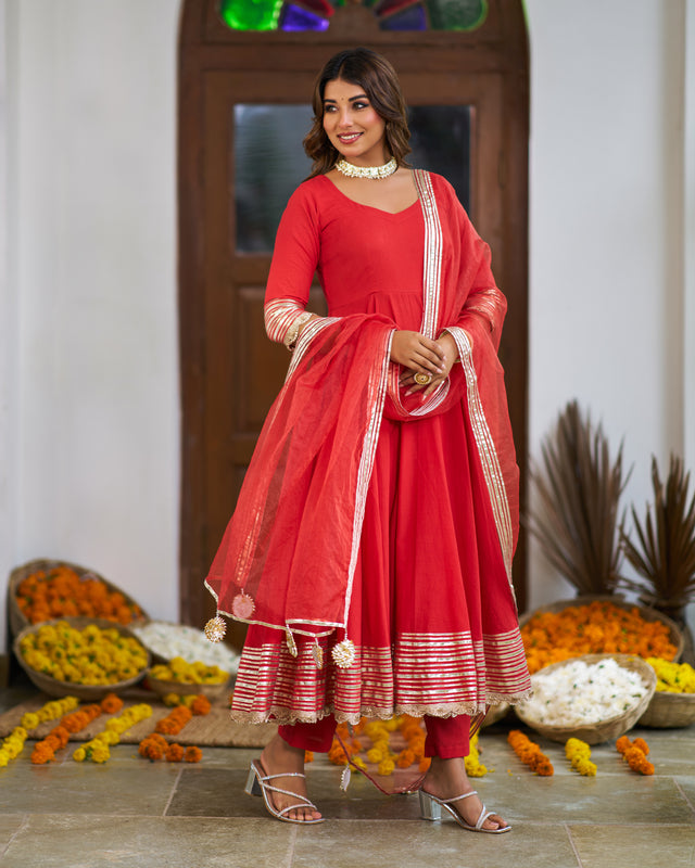 Copper Bloom Anarkali Suit Set