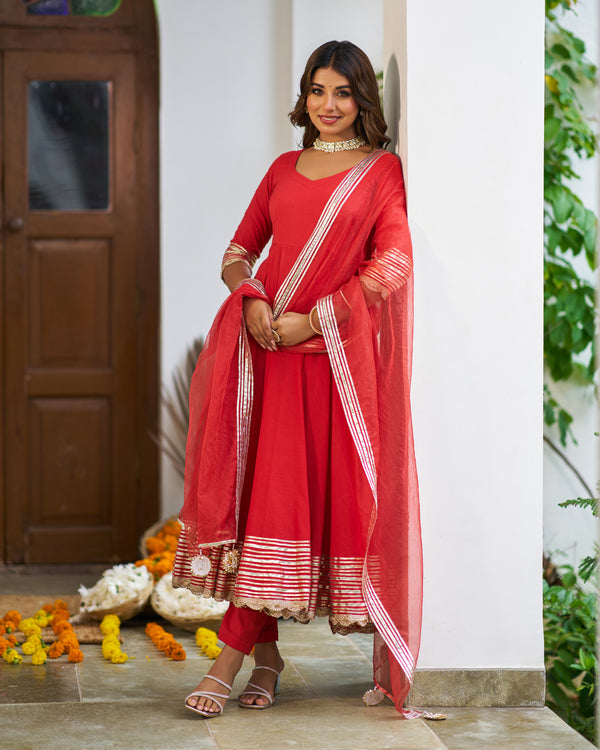 Copper Bloom Anarkali Suit Set