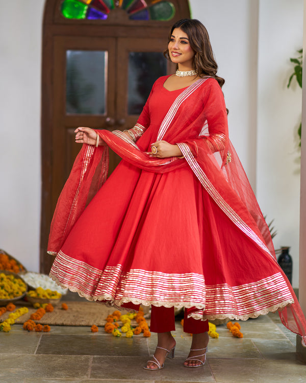 Copper Bloom Anarkali Suit Set