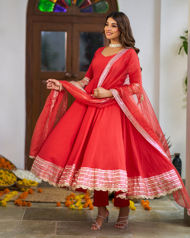 Copper Bloom Anarkali Suit Set