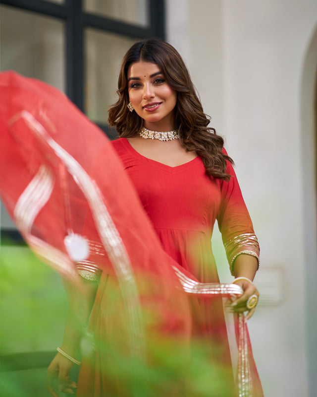 Copper Bloom Anarkali Suit Set