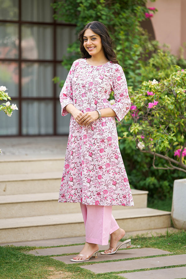 Rosewood handblock kurta set