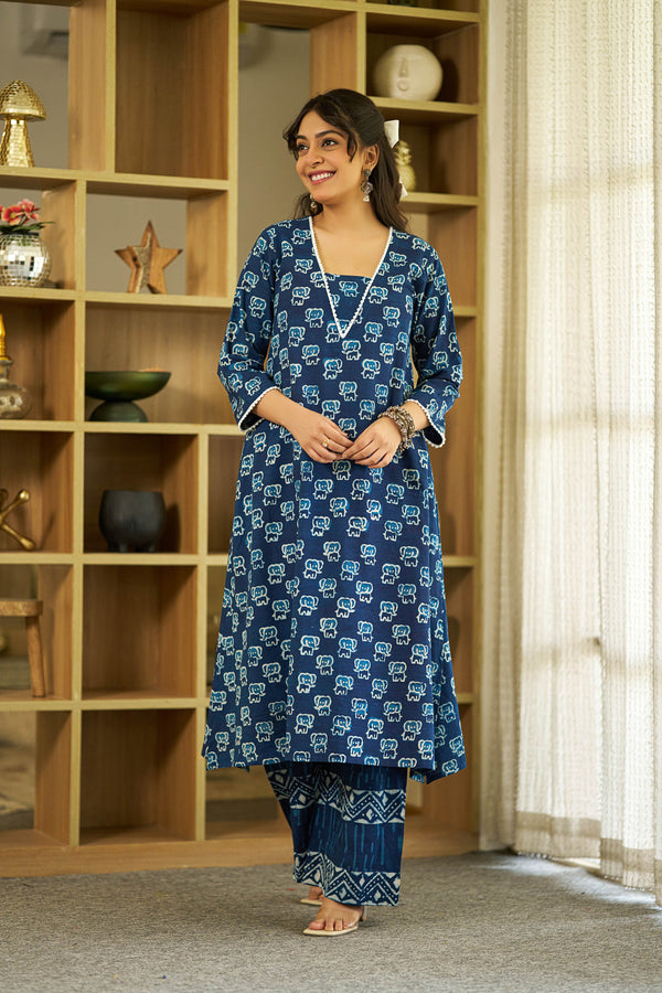 Indigo Safari handblock kurta set