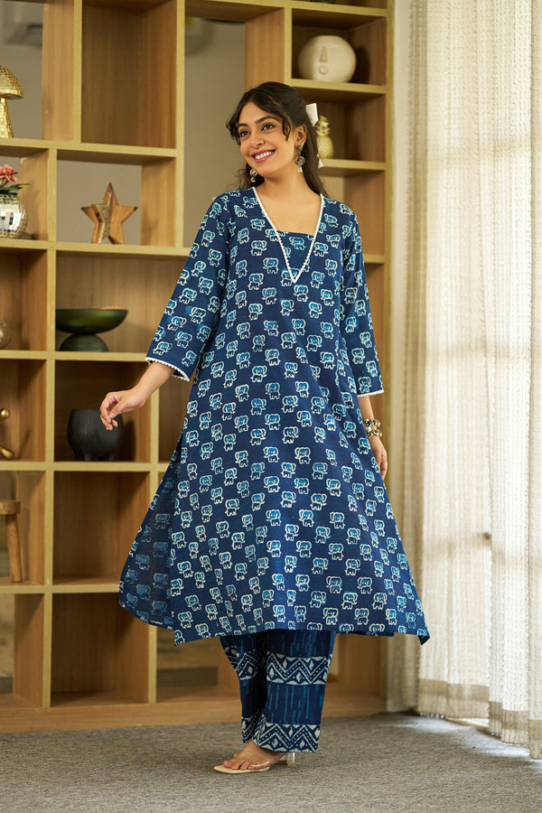 Indigo Safari handblock kurta set