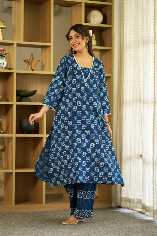 Indigo Safari handblock kurta set
